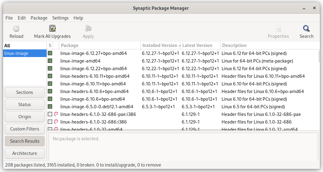 list of installed packages in synaptic